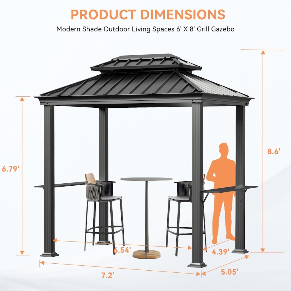 Hard Top Metal Gazebo Measuring 6 Feet by 8 Feet