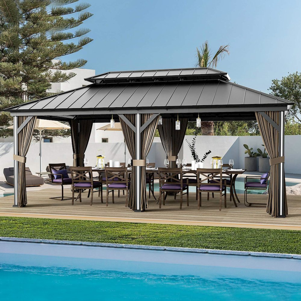 Hard Top Metal Gazebo Measuring 12 Feet by 20 Feet