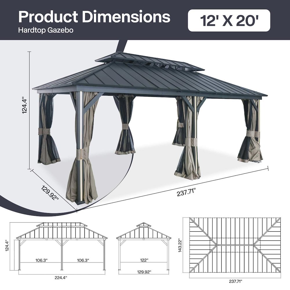 Hard Top Metal Gazebo Measuring 12 Feet by 20 Feet