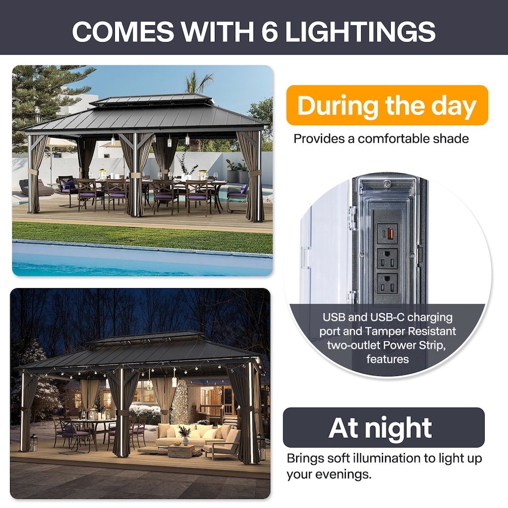 Hard Top Metal Gazebo Measuring 12 Feet by 20 Feet