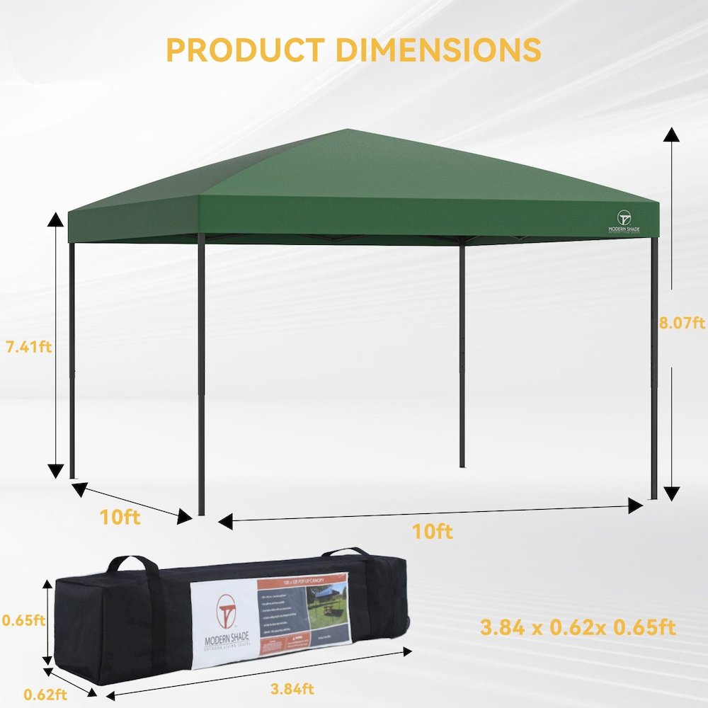 Green Pop Up Canopy Measuring 10 Feet by 10 Feet