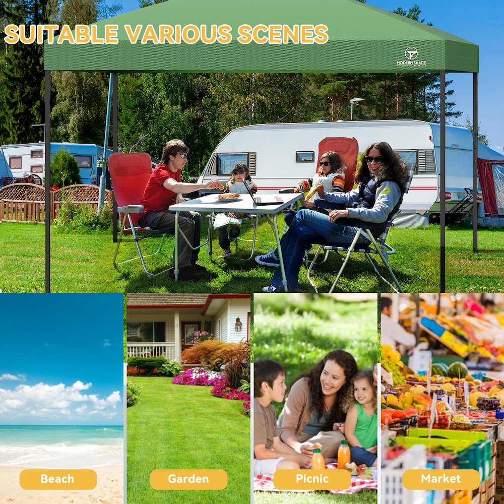 Green Pop Up Canopy Measuring 10 Feet by 10 Feet