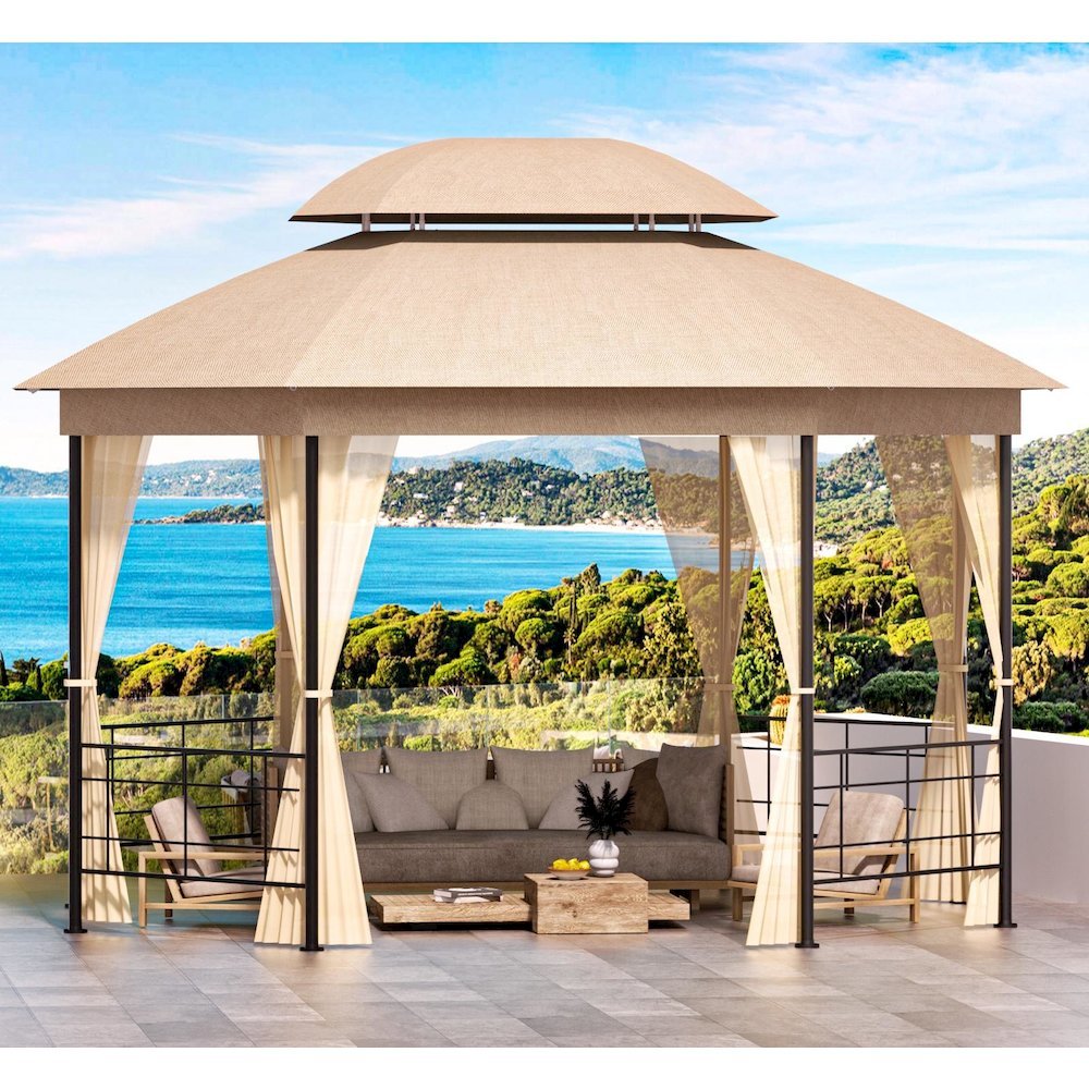 Fabric Roof Metal Gazebo Measuring 10 Feet by 12 Feet