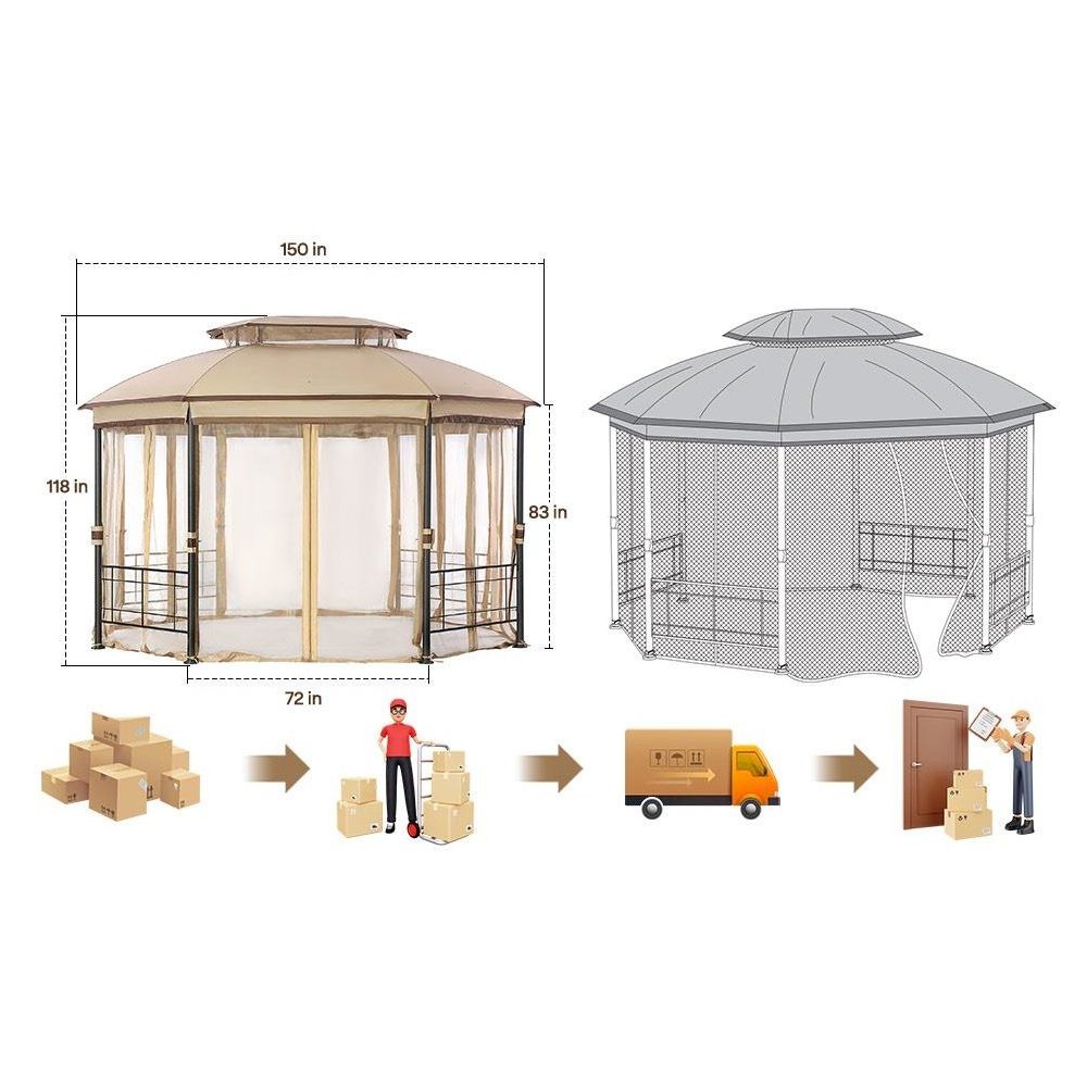 Fabric Roof Metal Gazebo Measuring 10 Feet by 12 Feet