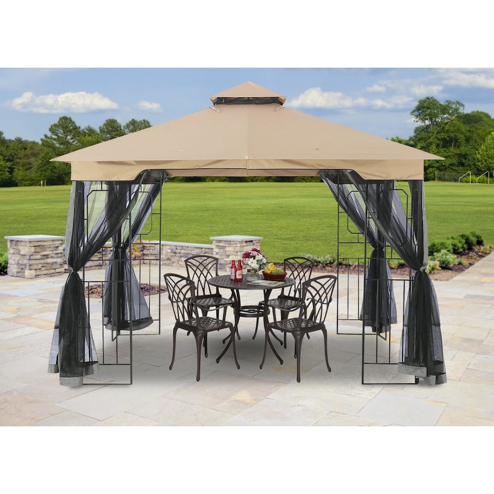 Fabric Roof Metal Gazebo Measuring 10 Feet by 10 Feet