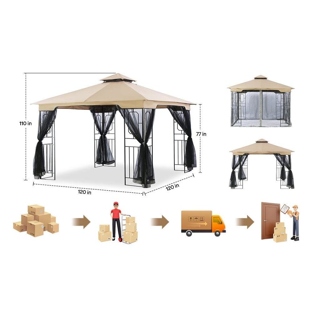 Fabric Roof Metal Gazebo Measuring 10 Feet by 10 Feet