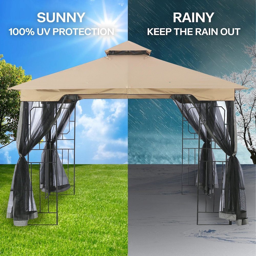 Fabric Roof Metal Gazebo Measuring 10 Feet by 10 Feet