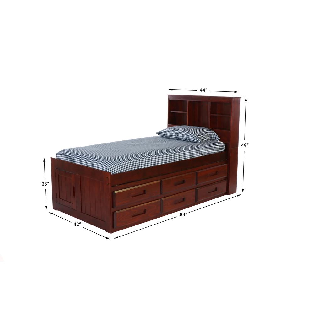 Twin Captains Bookcase Bed with Two Six Drawer Pedestals