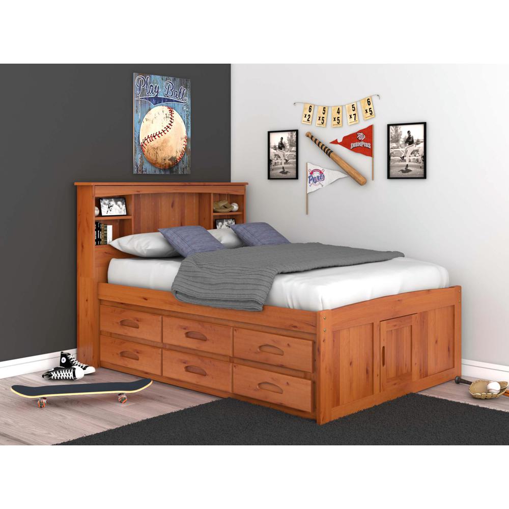 OS Home and Office Furniture Model 82121K12-22 Solid Pine Full Captains Bookcase Bed with 12 drawers in Warm Honey