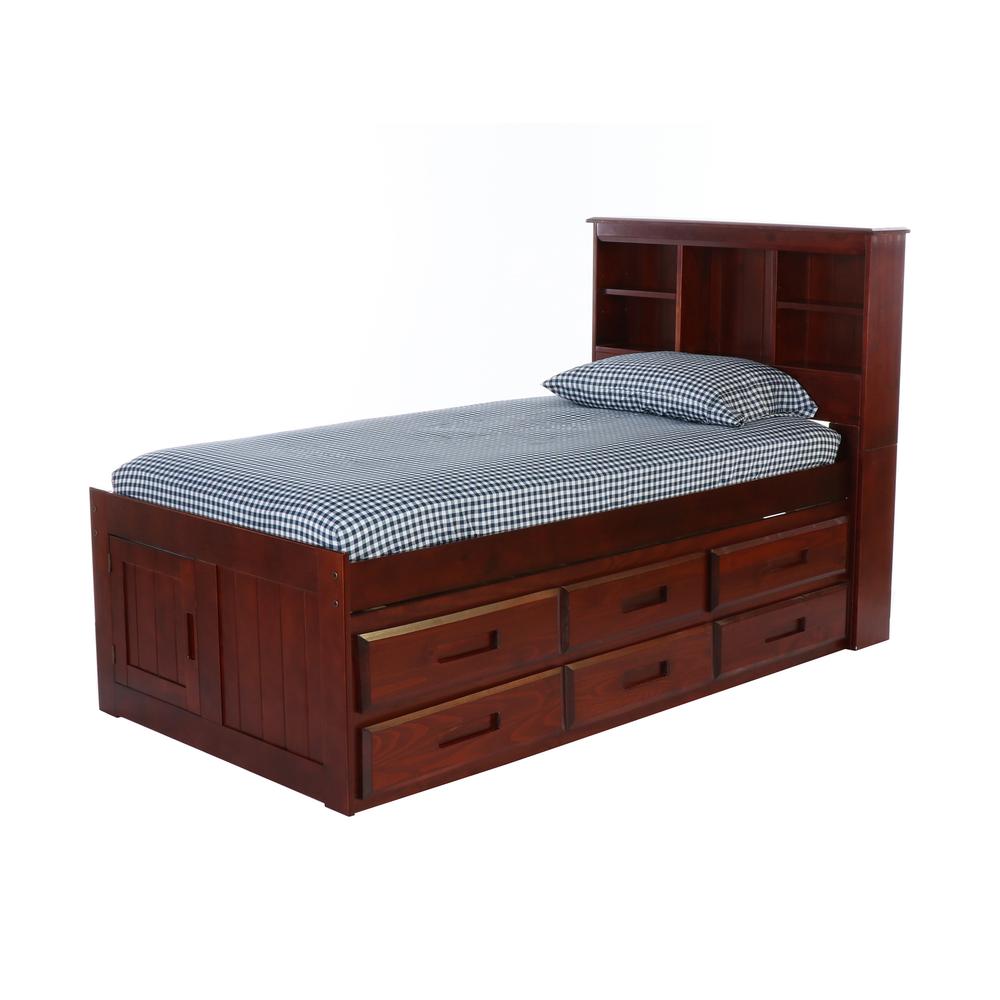 Twin Captains Bookcase Bed with Two Six Drawer Pedestals