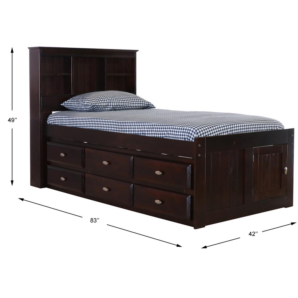 OS Home and Office Furniture Model 82920K12-22 Twin Bookcase Bed with Twelve Drawers in Dark Espresso