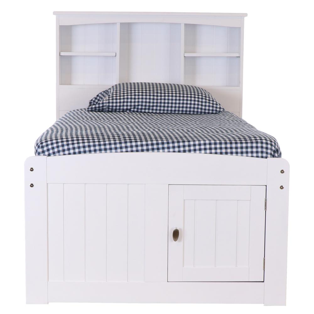 OS Home and Office Furniture Model 80220K12-22 Solid Pine Twin Captains Bookcase Bed with 12 spacious underbed drawers in Casual White