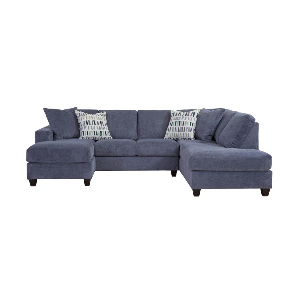 Transitional Blue Two Piece U-Shaped Sectional Sofa with Four Throw Pillows
