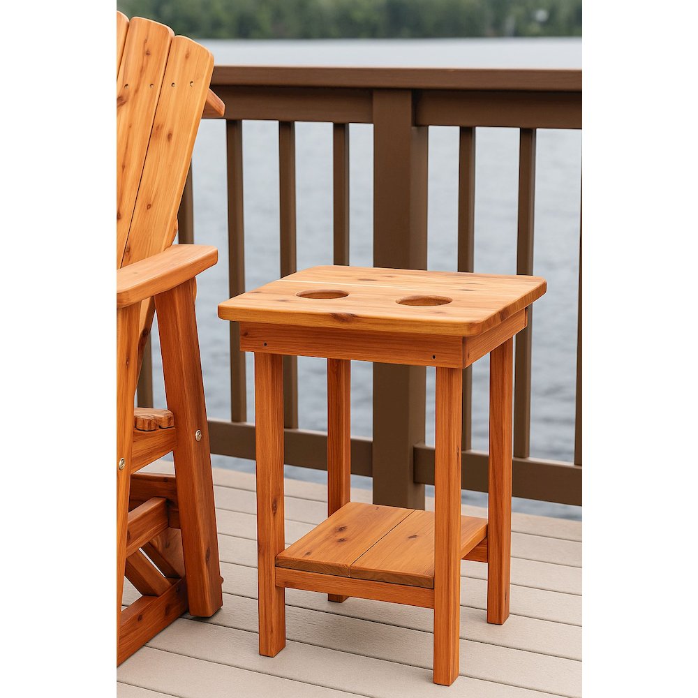 Natural Red Cedar Adirondack Balcony Height Glider with Matching Side Table