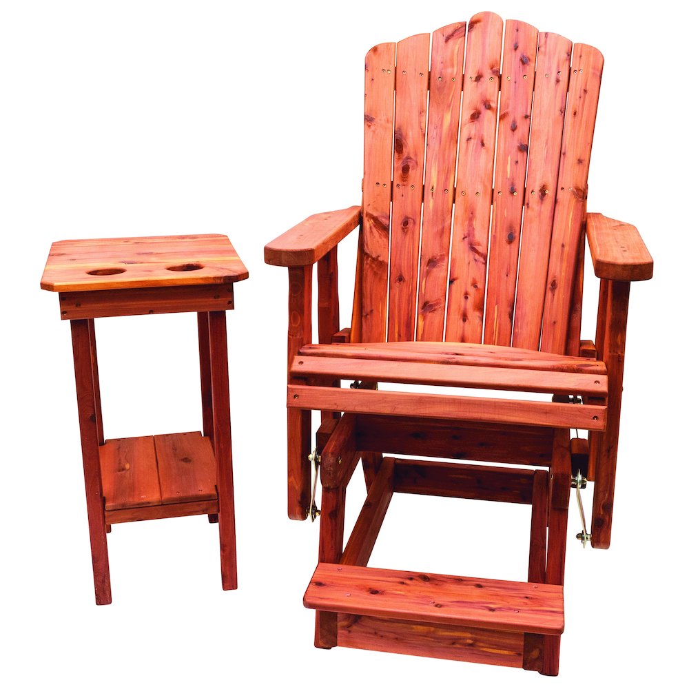 Natural Red Cedar Adirondack Balcony Height Glider with Matching Side Table