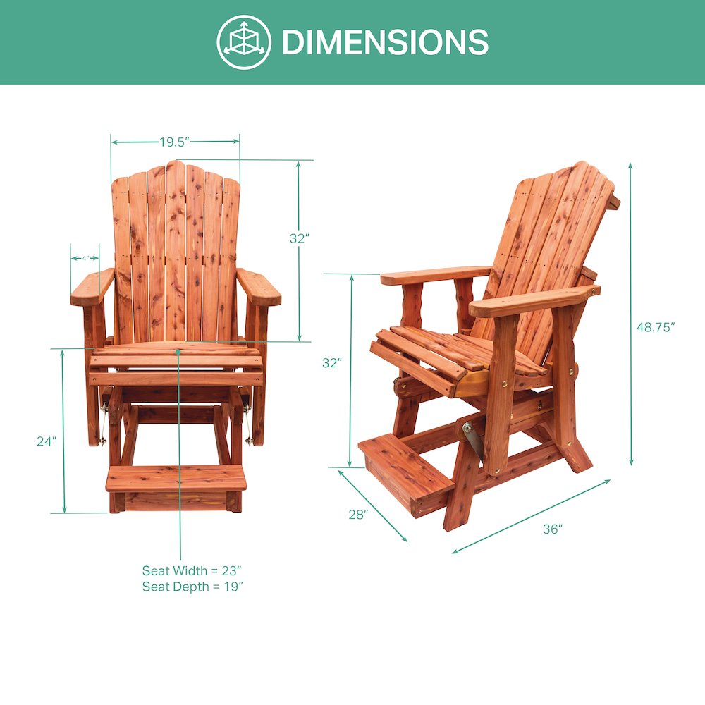 Natural Red Cedar Adirondack Balcony Height Glider with Matching Side Table