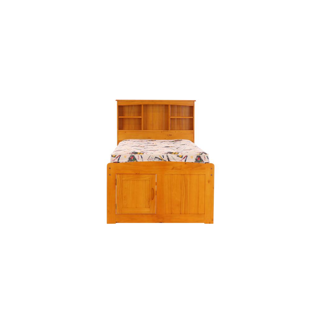 OS Home and Office Furniture Model 82120K12-22 Solid Pine Twin Captains Bookcase Bed with 12 drawers in Warm Honey