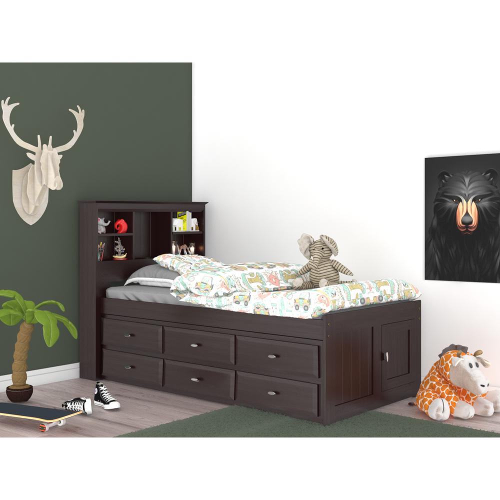 OS Home and Office Furniture Model 82920K12-22 Twin Bookcase Bed with Twelve Drawers in Dark Espresso