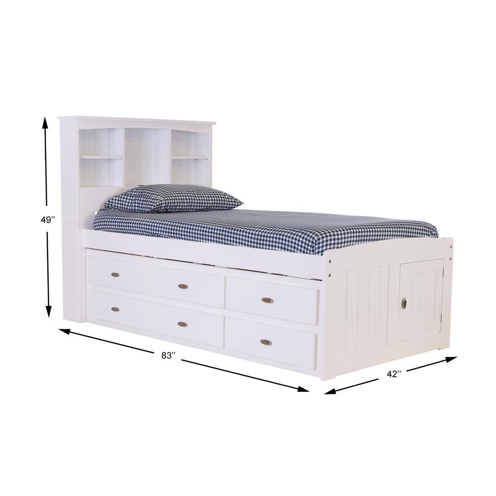 OS Home and Office Furniture Model 80220K12-22 Solid Pine Twin Captains Bookcase Bed with 12 spacious underbed drawers in Casual White