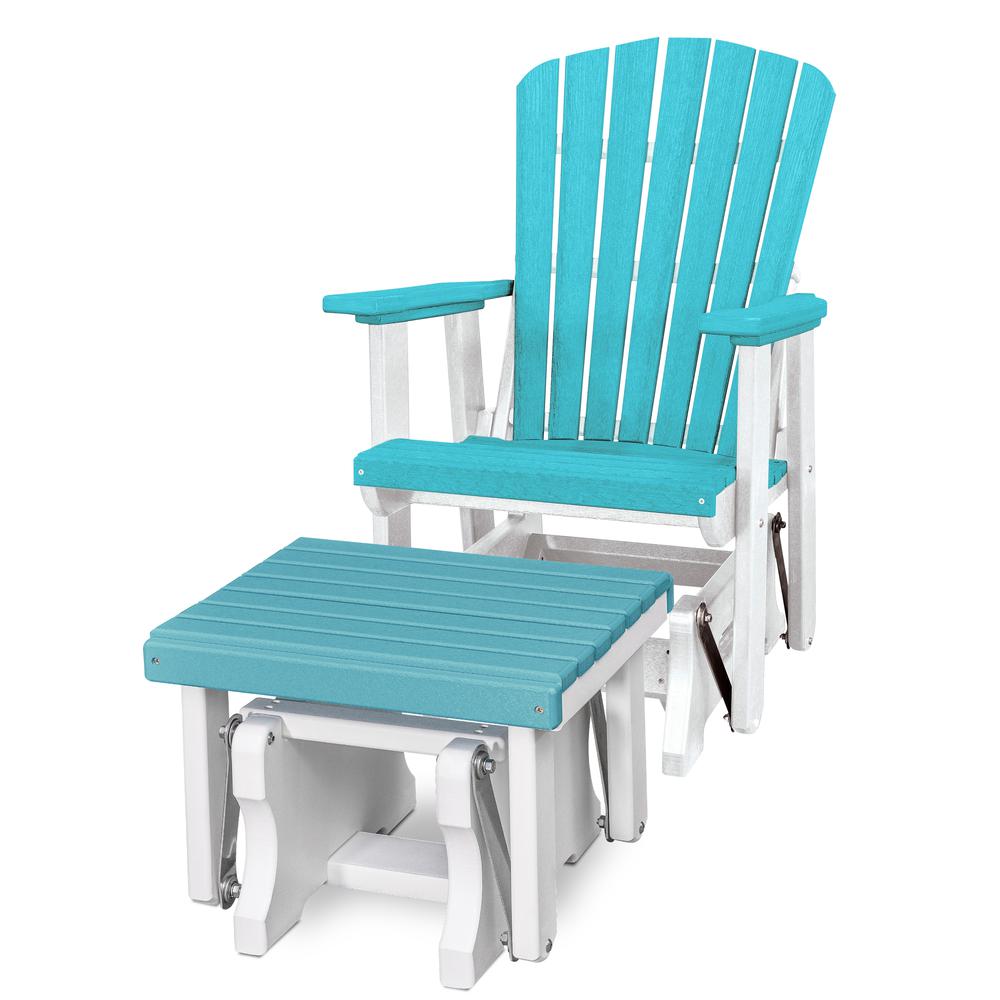 Fan Back Glider and Ottoman Glider in Aruba Blue with a White Base