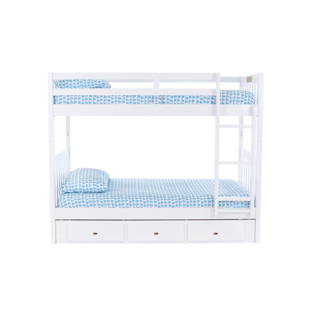 Solid Pine Twin over Twin Bunk Bed with Three Drawers in Casual White