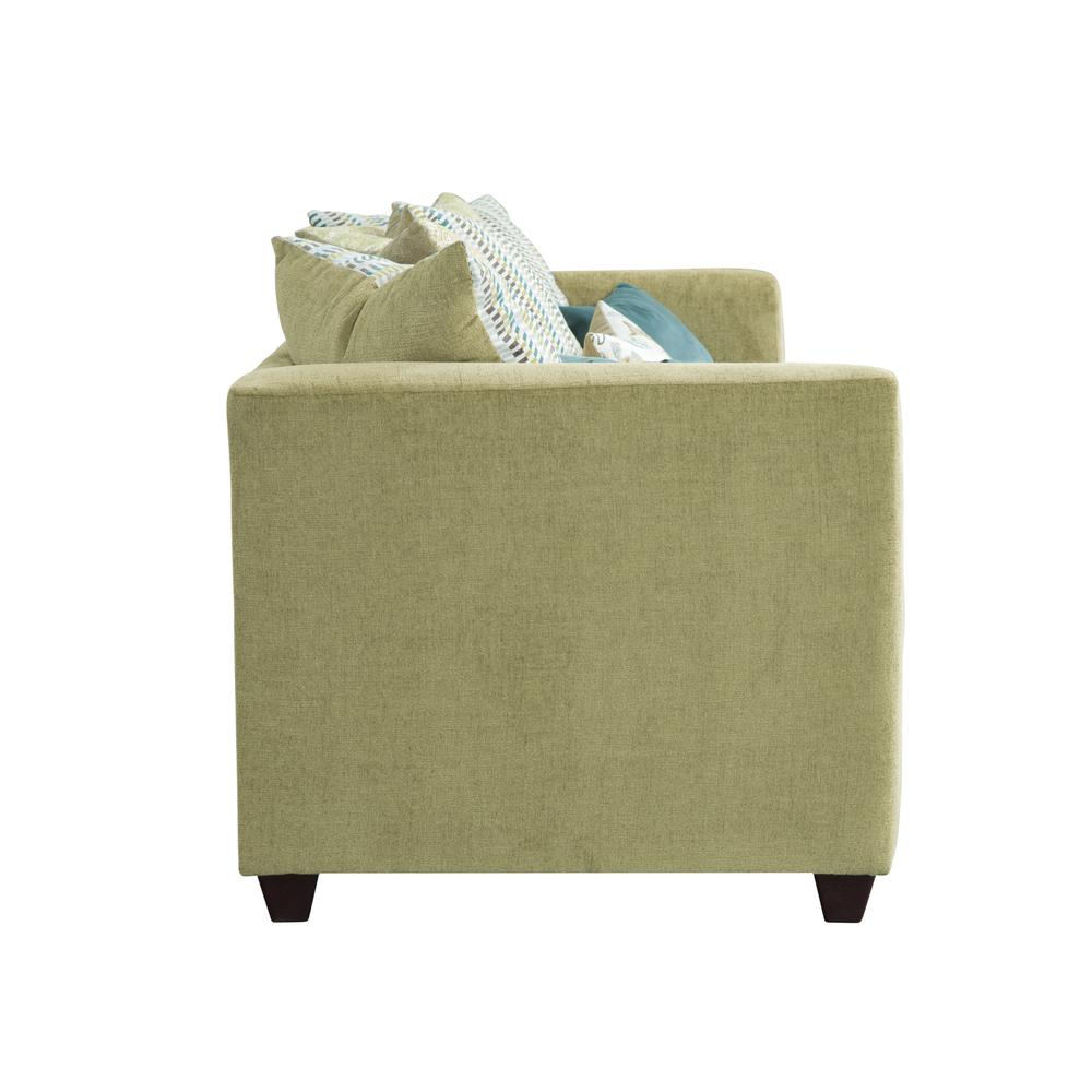 Urban Square Arm Green Sofa with Eight Throw Pillows