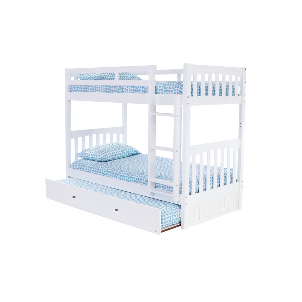 Solid Pine Twin over Twin Bunk Bed with Roll out Twin Trundle Bed