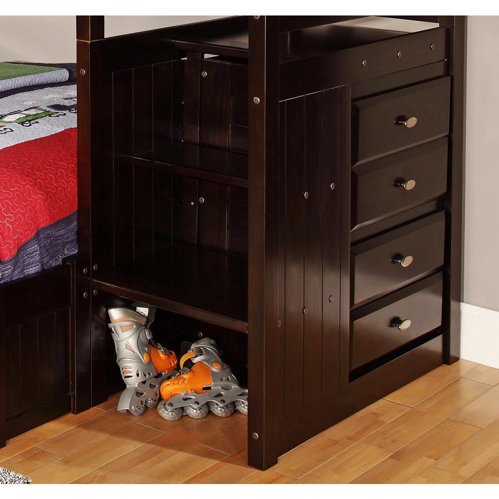 Mission Staircase Twin over Twin Bunk Bed with Four Drawer Chest