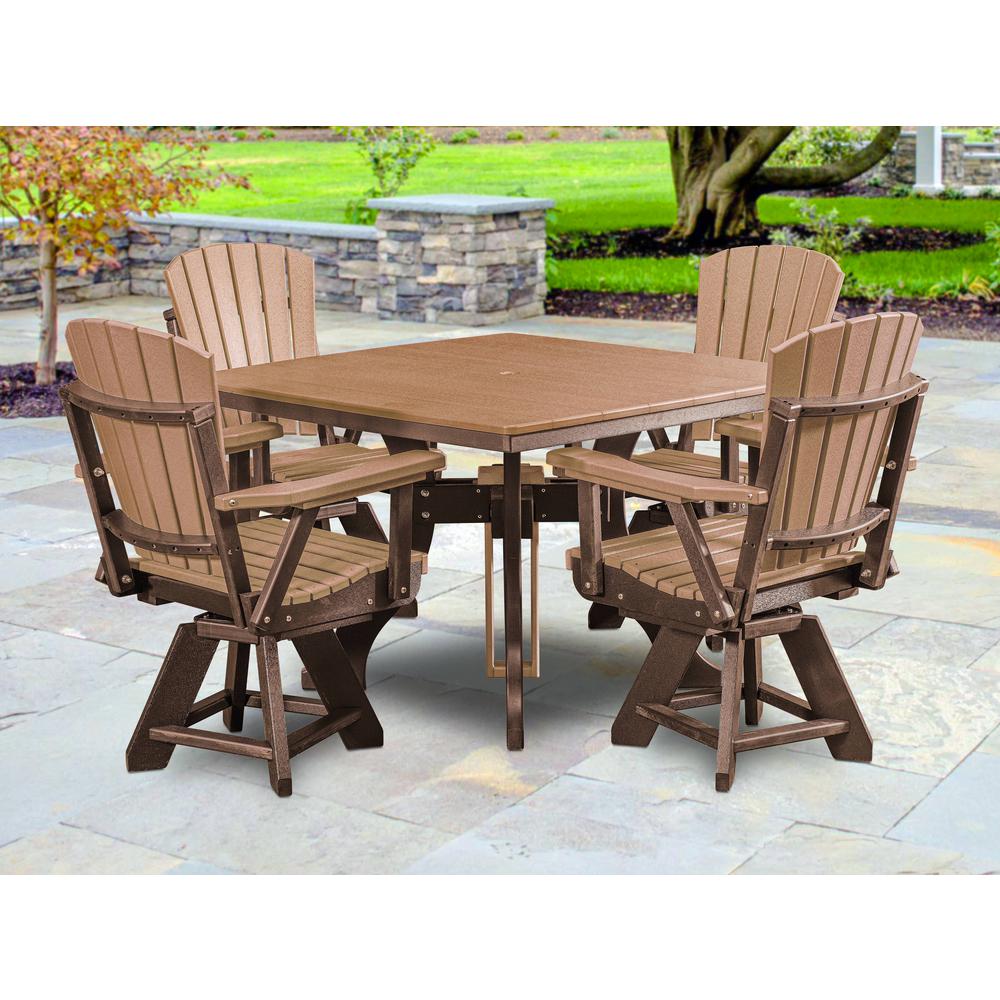 Five Piece Square Dining Height Dining Set in Cedar with a Tudor Brown Base