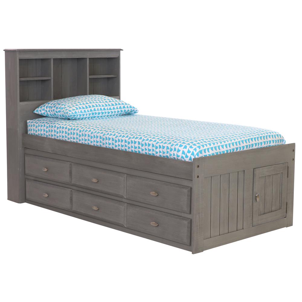 OS Home and Office Furniture Model 83220K6-22 Solid Pine Twin Captains Bookcase Bed with 6 drawers in Charcoal Gray