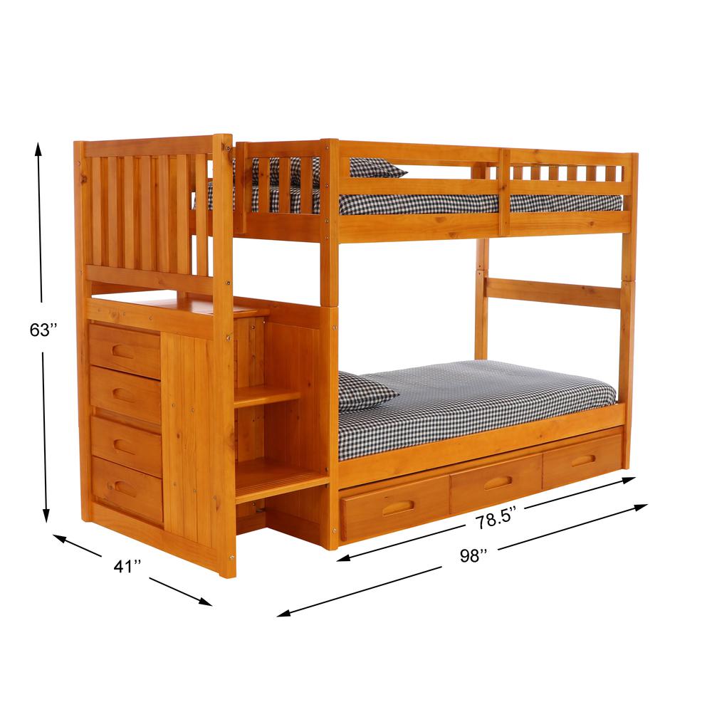 Mission Staircase Twin over Twin Bunk Bed with Seven Drawers