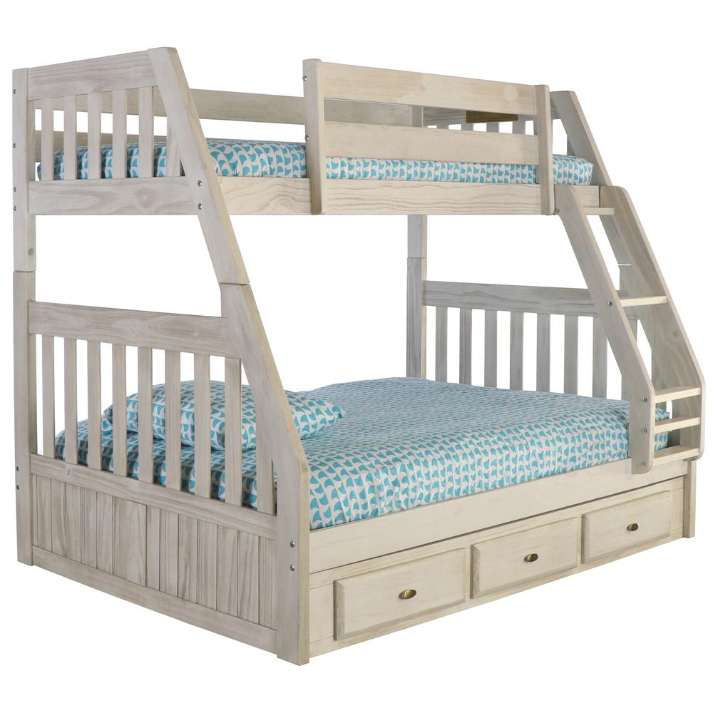 Solid Pine Twin/Full Bunk Bed with Three Drawers