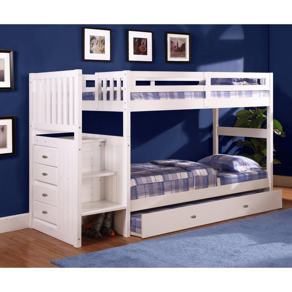 Mission Staircase Twin over Twin Bunk Bed with Four Drawer Chest
