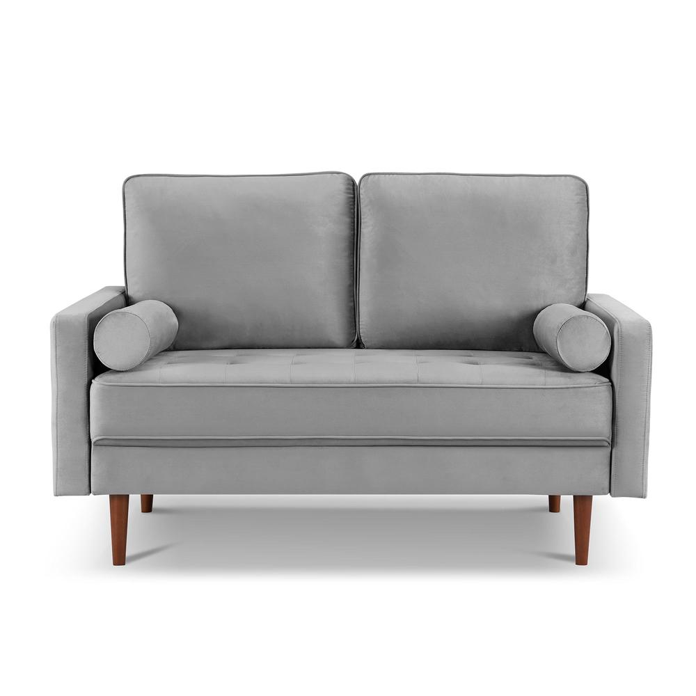 57 Inch Wide Upholstered Two Cushion Loveseat with Bolster Pillows