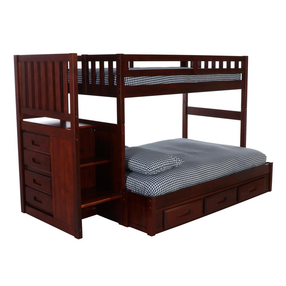 Solid Pine Mission Staircase Twin over Full Bunk Bed with Seven Drawers
