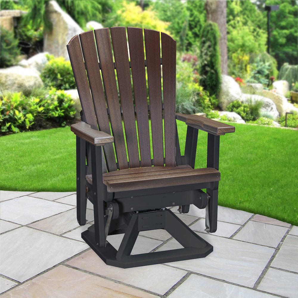 Fan Back Swivel Glider in Brazilian Walnut on a Black Base