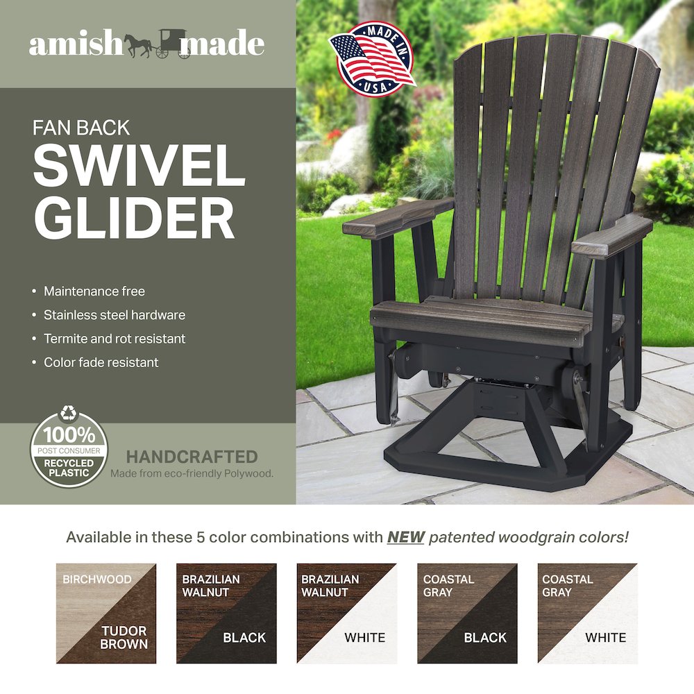 Fan Back Swivel Glider in Coastal Gray on a White Base