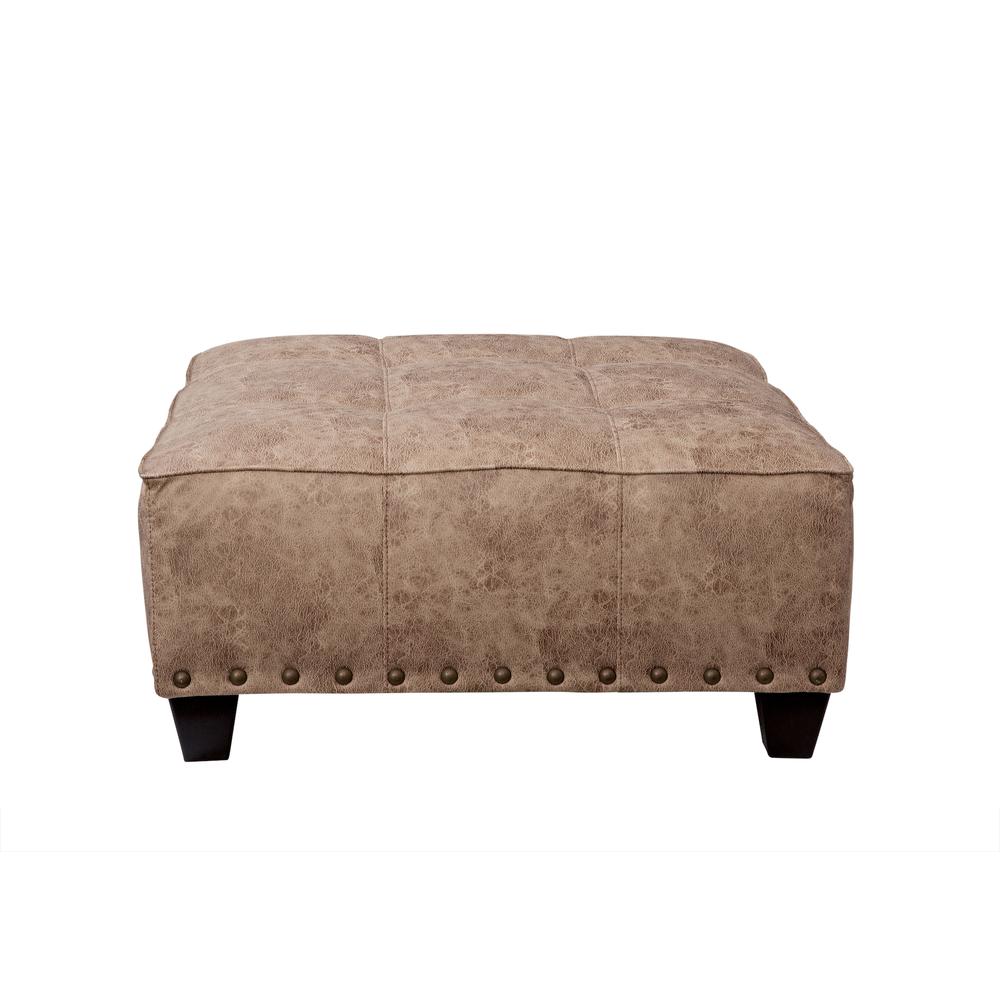 Transitional Brown Square Upholstered Ottoman