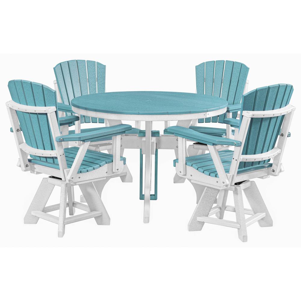 Five Piece Round Dining Height Dining Set in Aruba Blue with a White Base