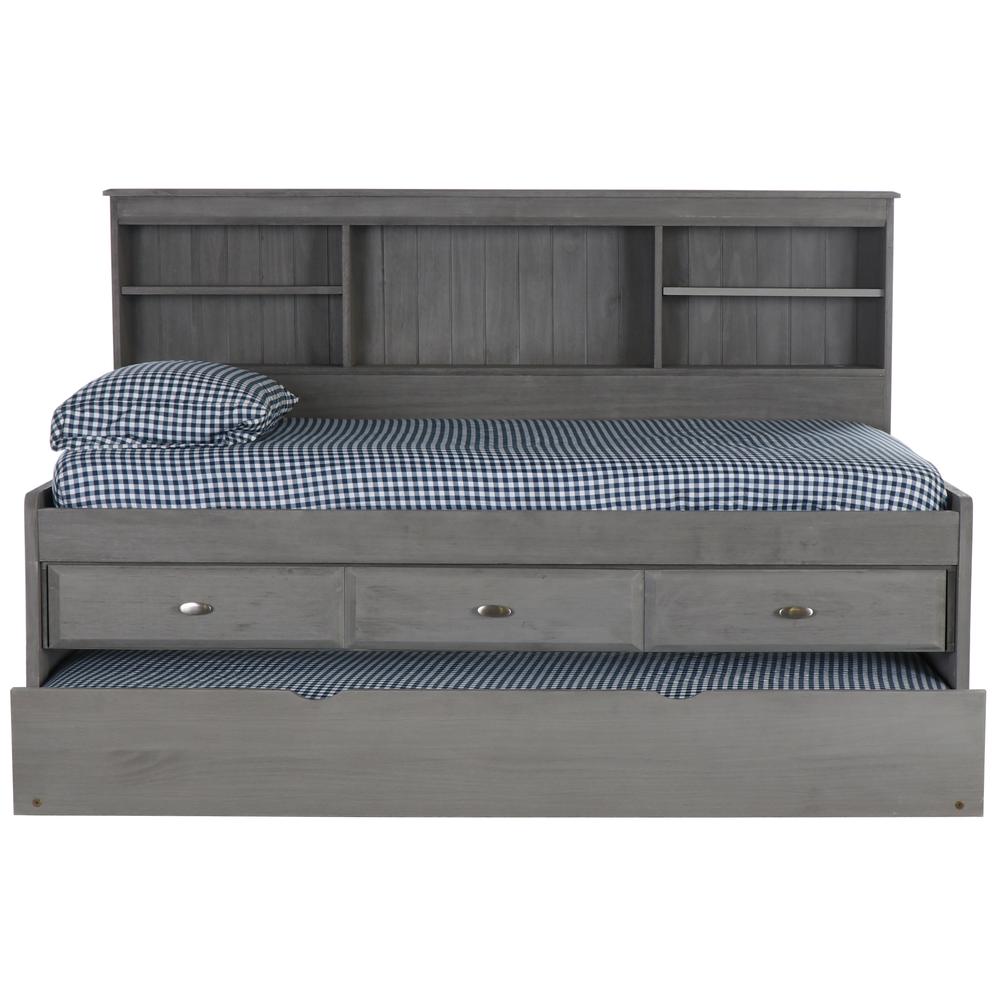 Solid Pine Twin Daybed with Three Drawers and Twin Trundle in Charcoal Gray