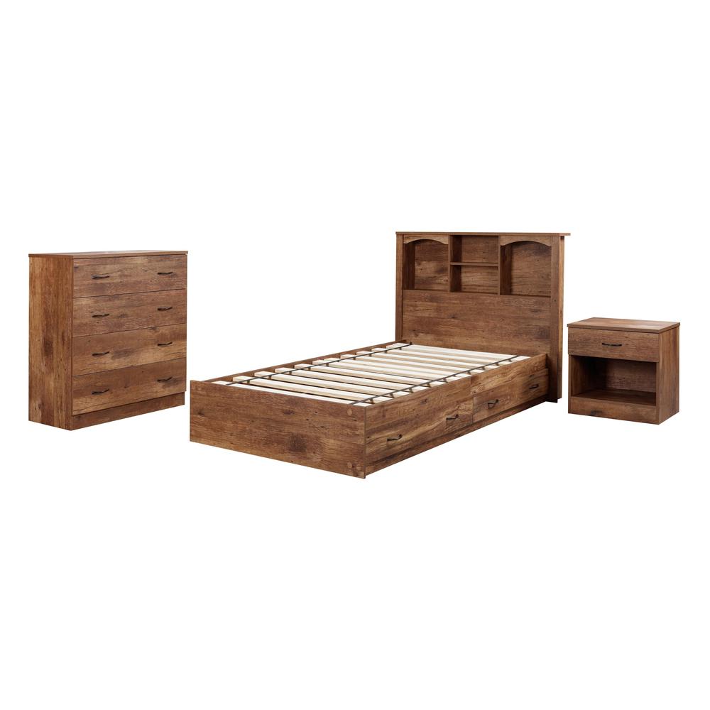 Twin Sized Bookcase Headboard and Twin Sized Platform Bed Combo in Mountain Oak