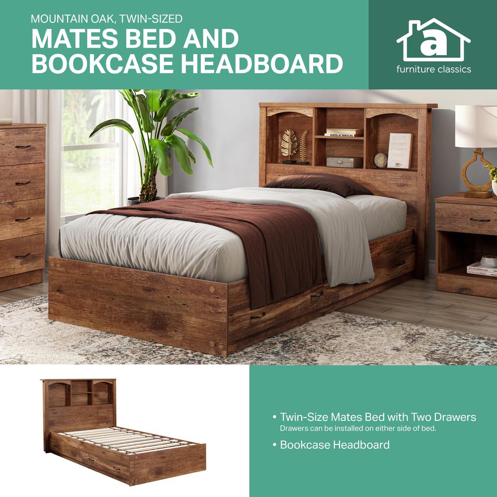 Twin Sized Bookcase Headboard and Twin Sized Platform Bed Combo in Mountain Oak