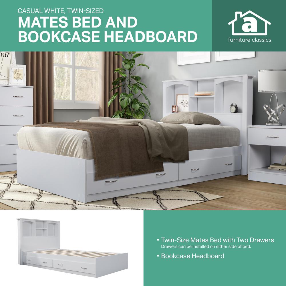 Twin Sized Bookcase Headboard and Twin Sized Platform Bed Combo in White