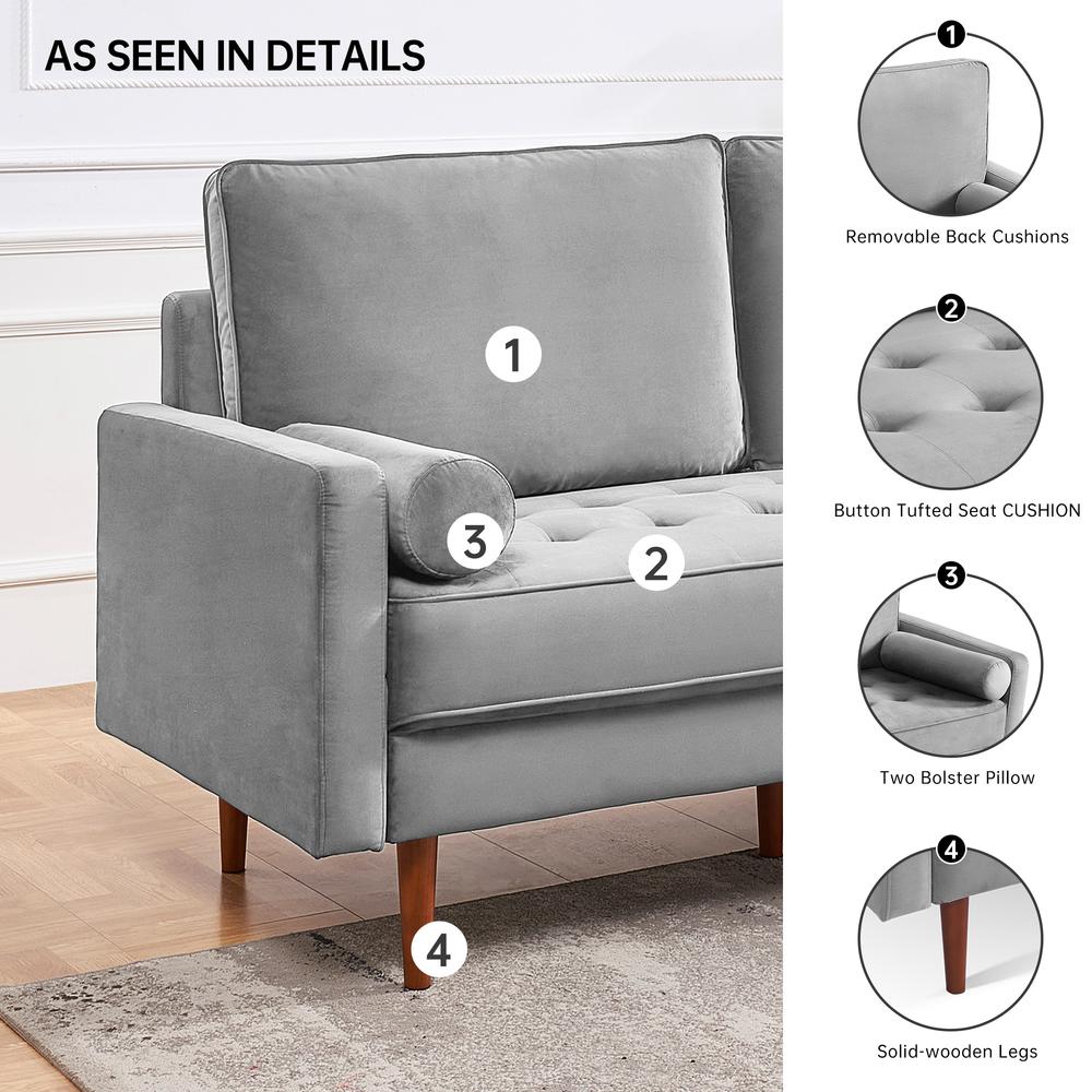 57 Inch Wide Upholstered Two Cushion Loveseat with Bolster Pillows