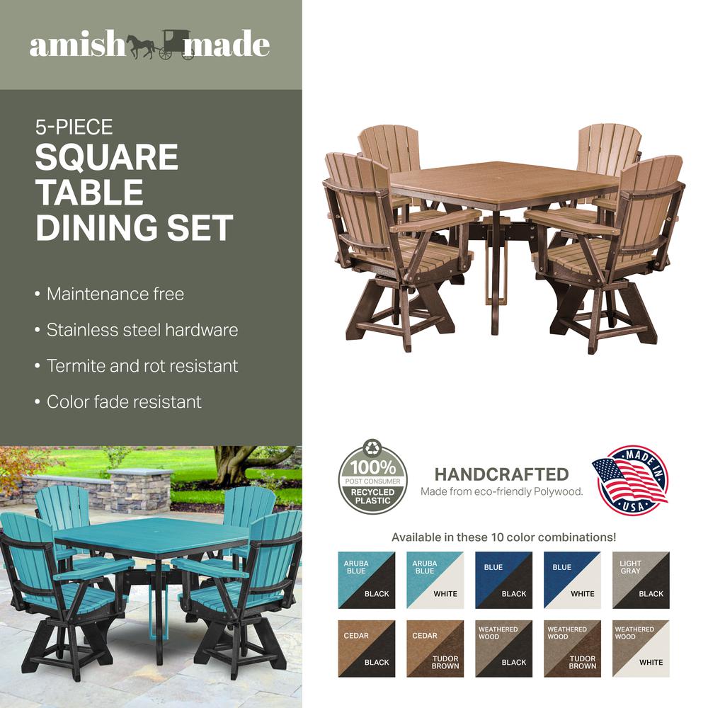 Five Piece Square Dining Height Dining Set in Cedar with a Black Base