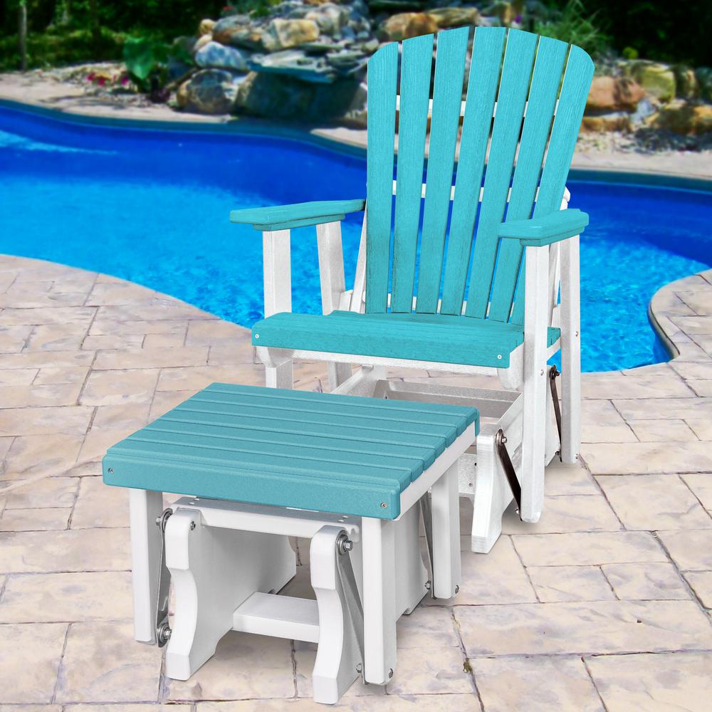 Fan Back Glider and Ottoman Glider in Aruba Blue with a White Base