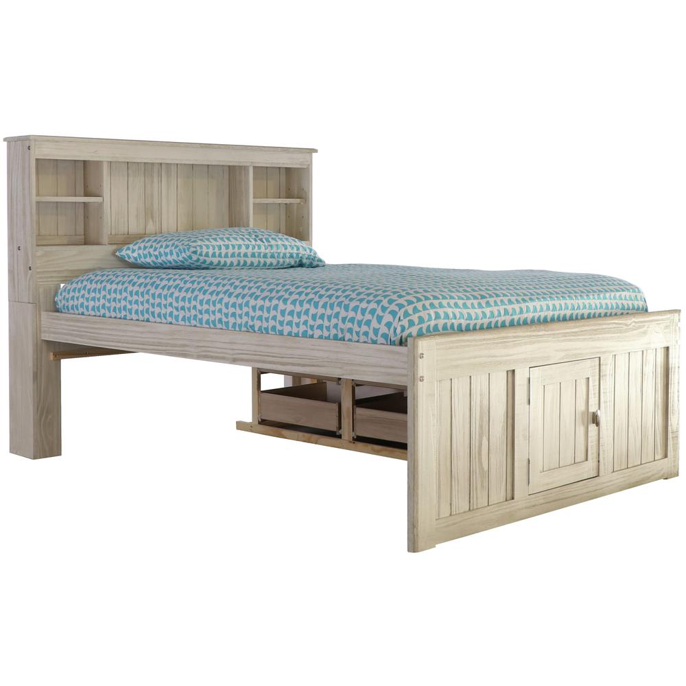 OS Home and Office Furniture Model 85221K6-22 Solid Pine Full Captains Bookcase Bed with 6 drawers in Light Ash