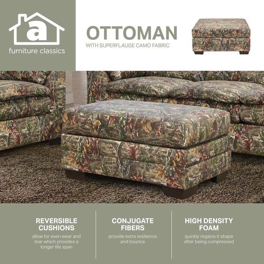 Rectangular Upholstered Ottoman in Superflauge Camo Fabric