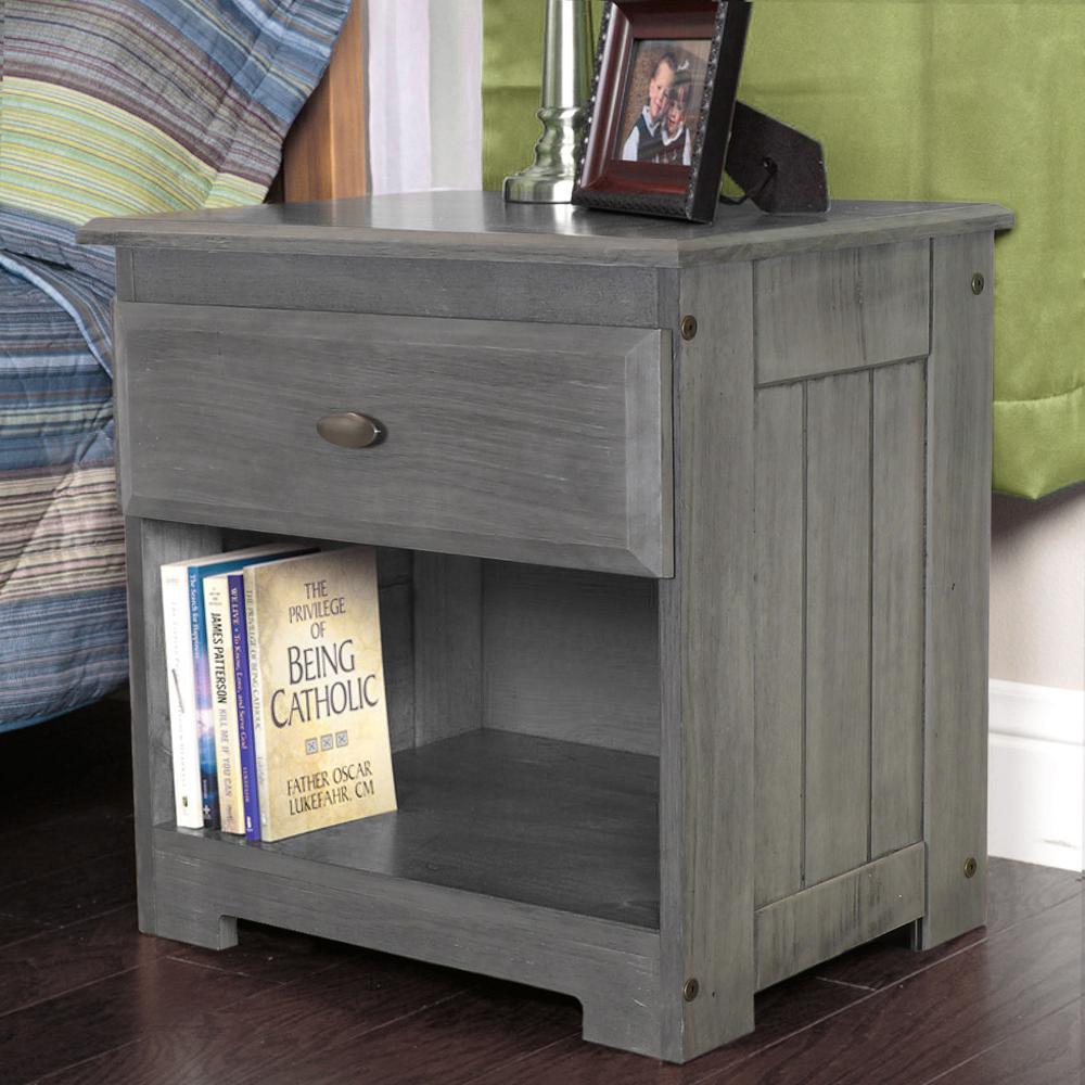 American Furniture Classics Model 83260KD Solid Pine One Drawer Night Stand in Charcoal Gray