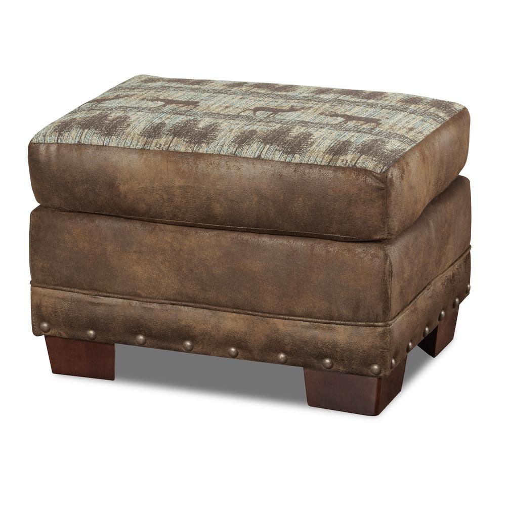 Deer Teal Tapestry Lodge Arm Chair with Matching Ottoman